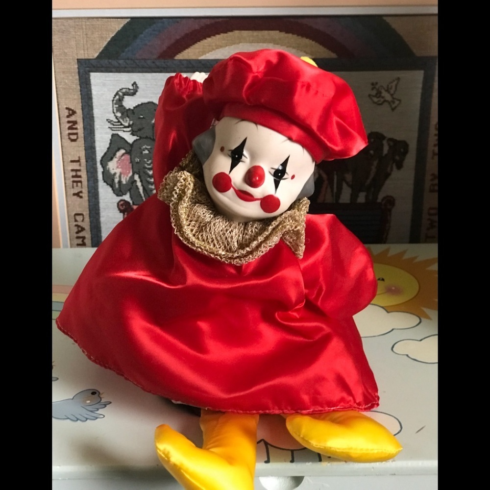 Rare Vintage Victorian Porcelain Moving Musical Clown